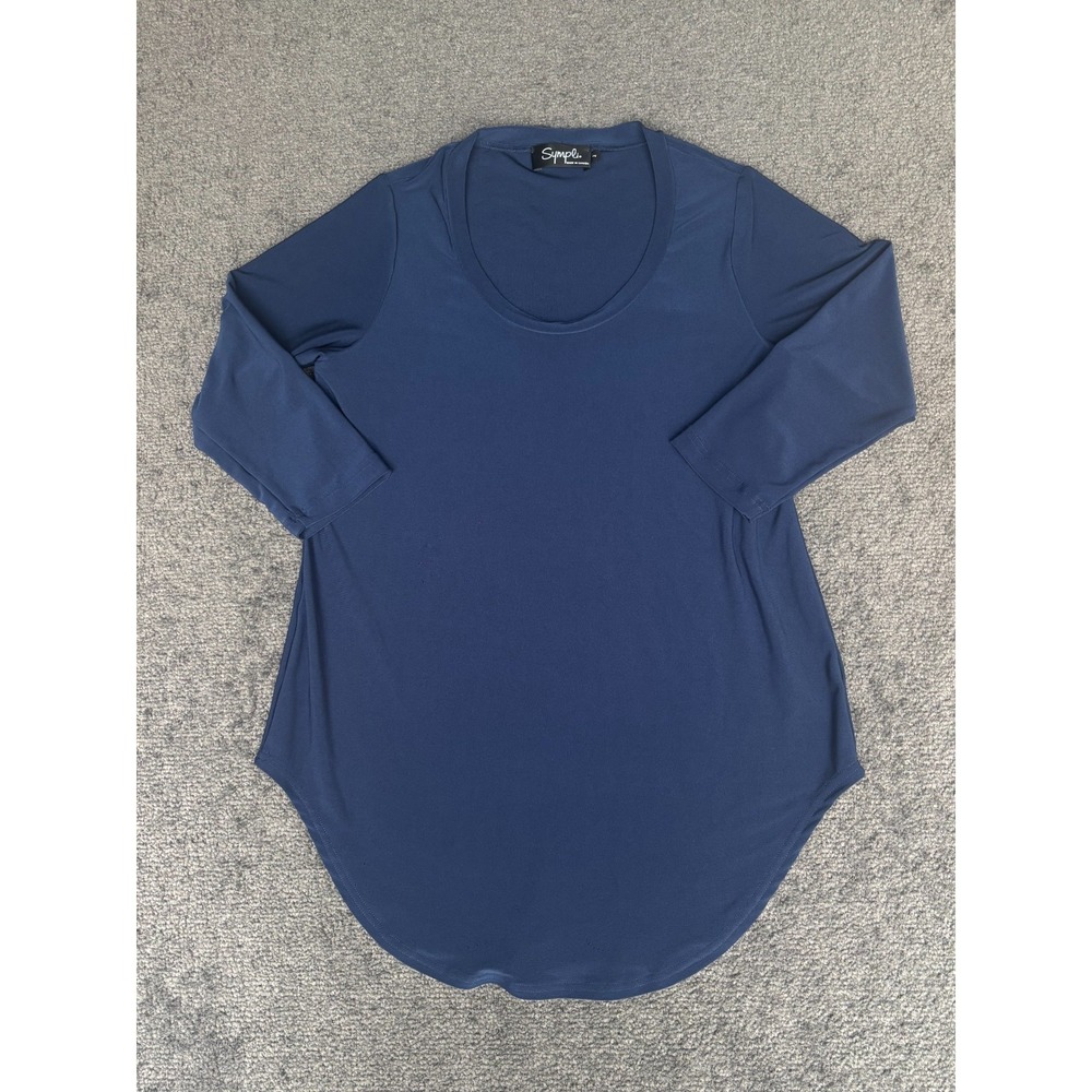 Sympli Shirt Women's Size 2 Navy Blue Polyester Stretch Crew Neck Long Sleeve